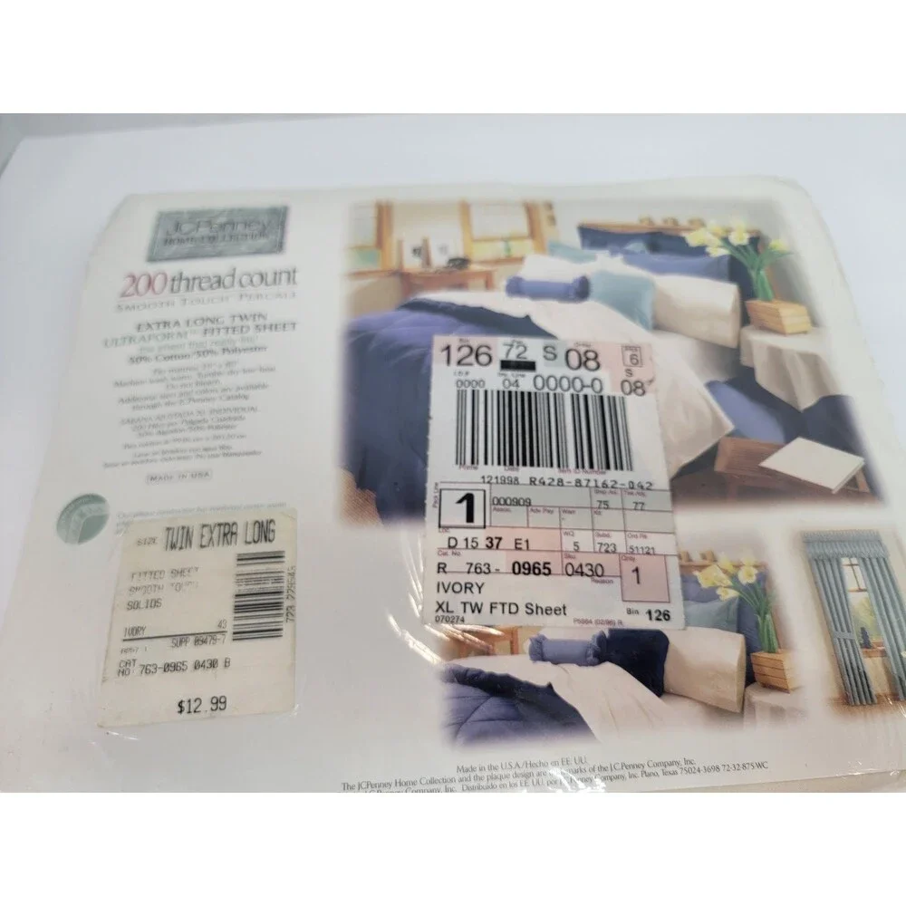 Vintage JCPenney Home Collection Twin XL Fitted Sheet Ivory 200TC NOS USA